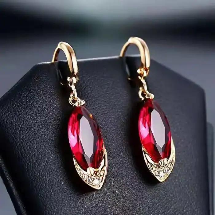Boucles d'oreilles en or rose véritable 14 carats pour femmes, pierres précieuses adrénales naturell