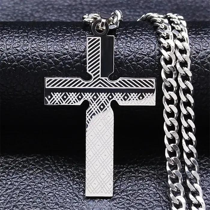 Collier chaîne croix punk tendance en acier inoxydable pour femmes et hommes