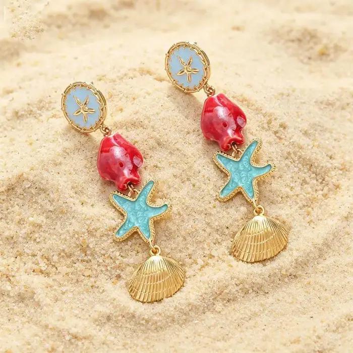 Boucles d'oreilles pendantes longues en céramique pour femmes