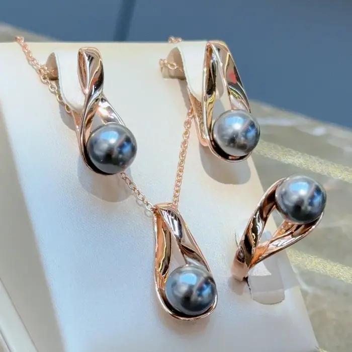 Wbmqda – pendentif et collier en perles grises pour femmes