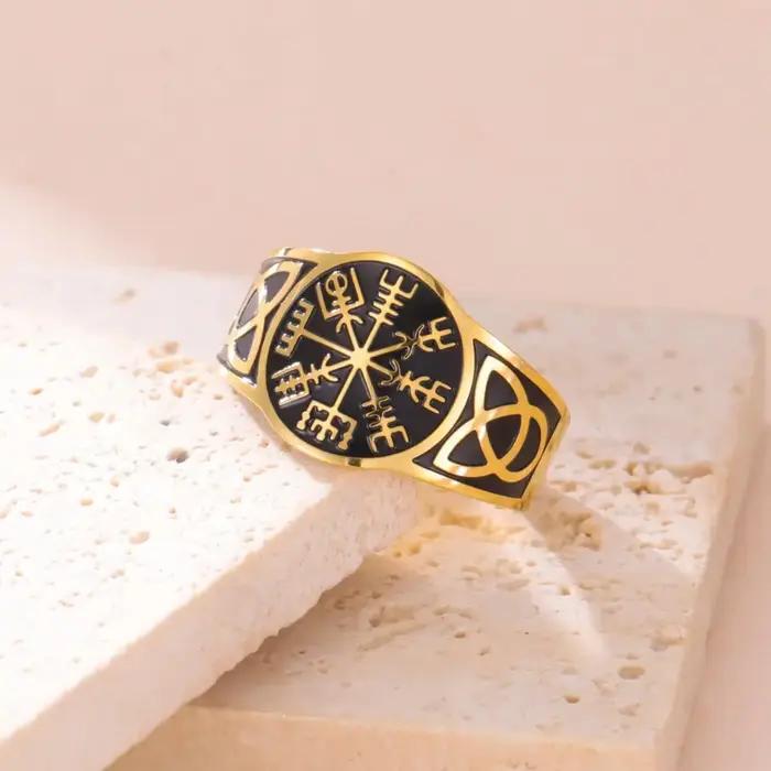 LIKGREAT Vintage Viking Vegvísir anneau pour femmes hommes céltiques irlandais noeud bagues en acier inoxydable nordique amulette bijoux cadeau