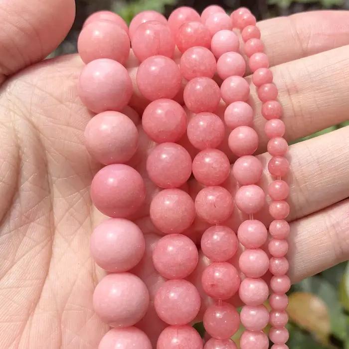 Perles rondes en Rhodonite rouge naturelle