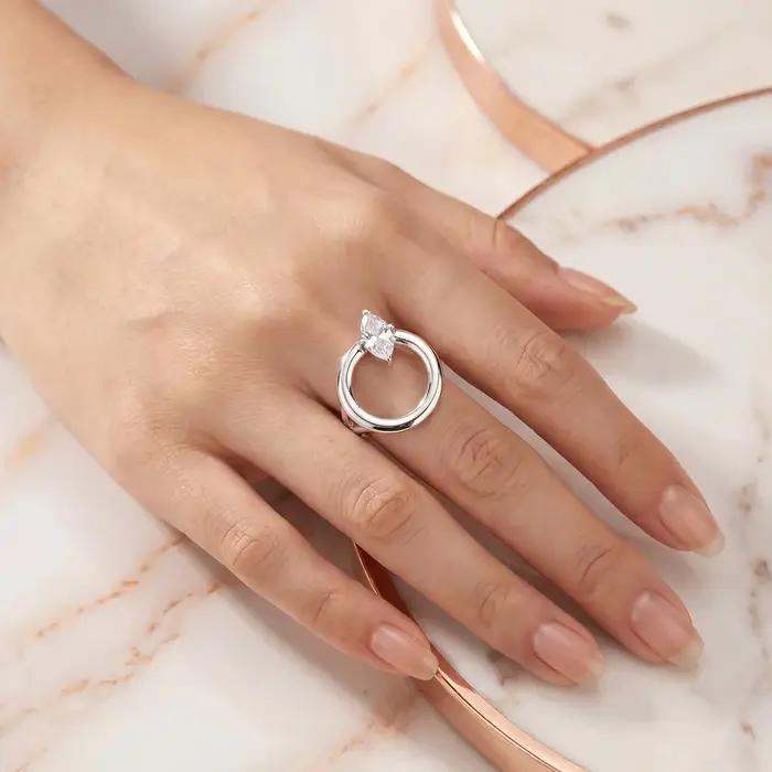 Bagues ajustables pour femmes en argent sterling 925 - Bague ouverte avec CZ étincelant