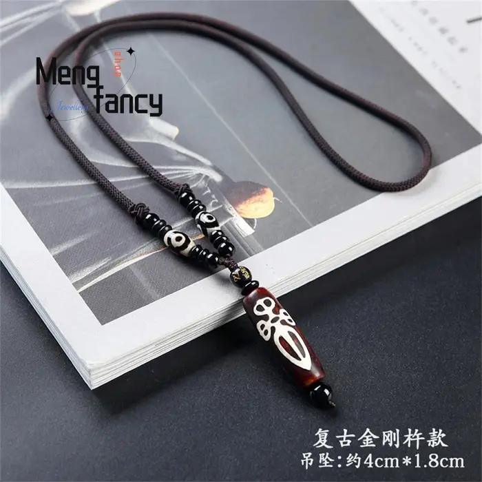Chaîne de pull en agate naturelle perles de ciel à neuf yeux style ethnique rétro pendentif bijoux simples à la mode cadeau de vacances pour couple