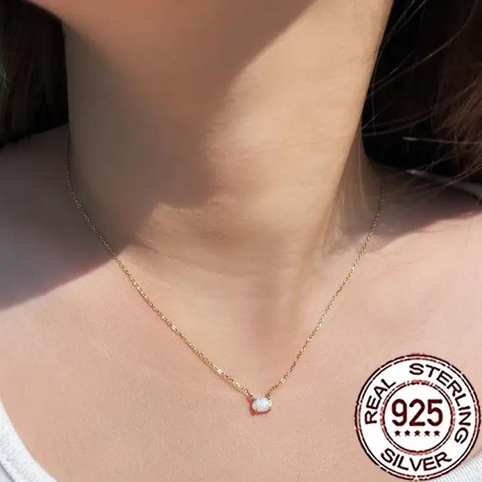 925 en argent Sterling élégant mystique ovale opale pendentif collier pour les femmes Fine couleur or bijoux de fête de