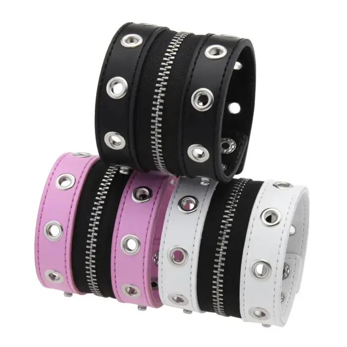 Bracelet gothique en cuir avec fermeture éclair