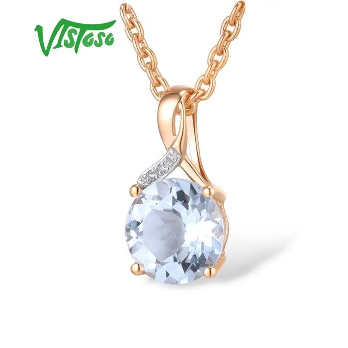 VISTOSO – pendentif en or jaune 585 véritable 14K, rond scintillant en diamant Citrine, bijoux fins