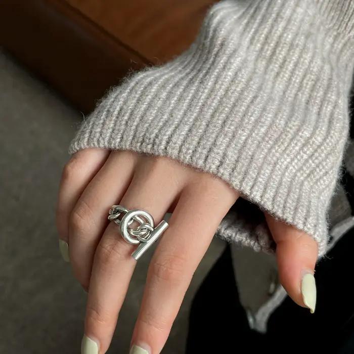 Bague ronde en argent Sterling 925 ajustable pour femmes et hommes occasions spéciales soirée cocktail partie festive