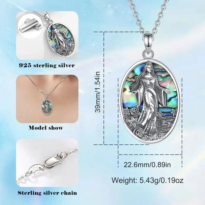 Collier en argent sterling 925 avec coquille d'ormeau naturelle représentant la déesse de la mer Yemaya pour femmes et hommes occasions spéciales traditionnelles
