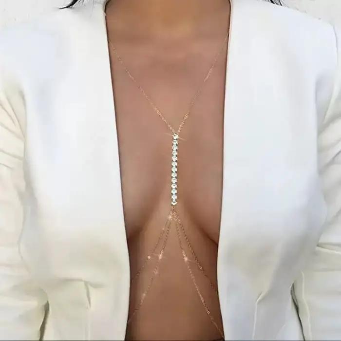 Chaîne de poitrine tendance en strass pour bikini sexy de plage