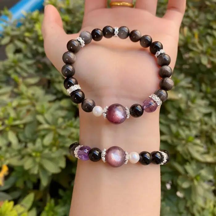 Bracelet en lépidolite violette naturelle pour femmes