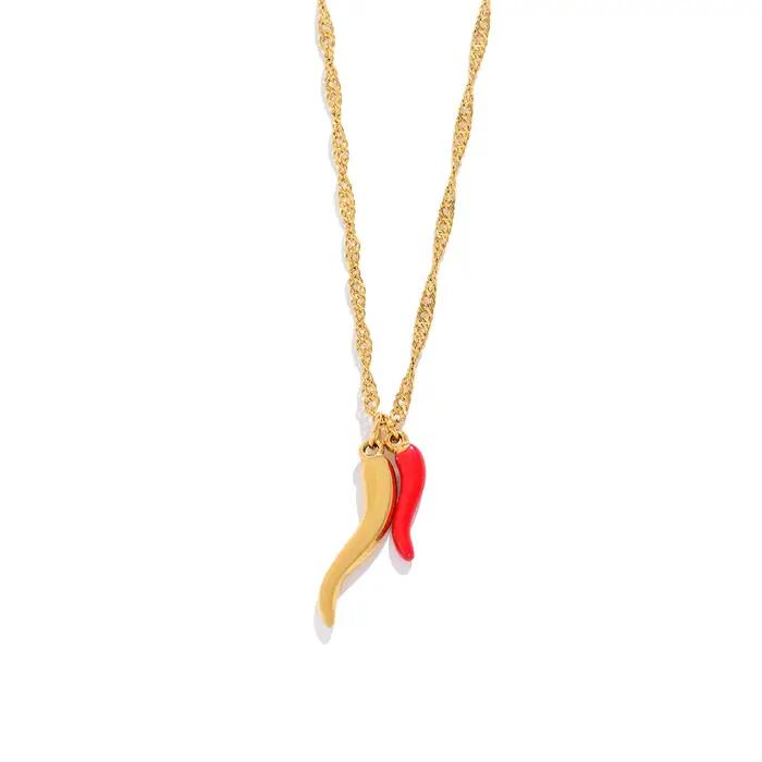 Collier pendentif porte-bonheur Chili Pepper, talisman à breloques rouge et or pour femmes, cadeau d