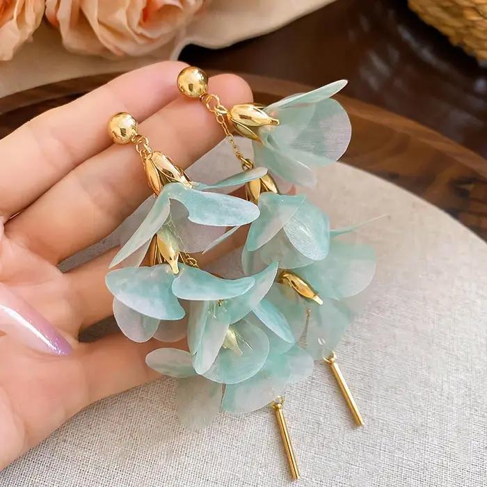 Boucles d'oreilles à fleurs rose bleu pour femmes