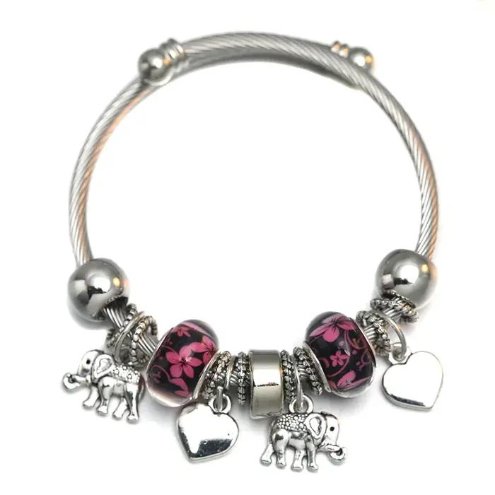 Bracelet en perles d'éléphant d'amour pour femmes, bracelets à breloques réglables, accessoires romantiques, cadeau de bijoux mode six couleurs