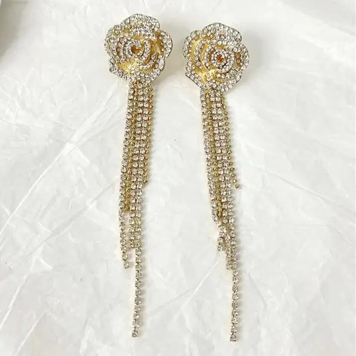 Boucles d'Oreilles en Strass Brillants pour Femme, Bijoux à la Mode, Robe de Soirée, Accessoires de