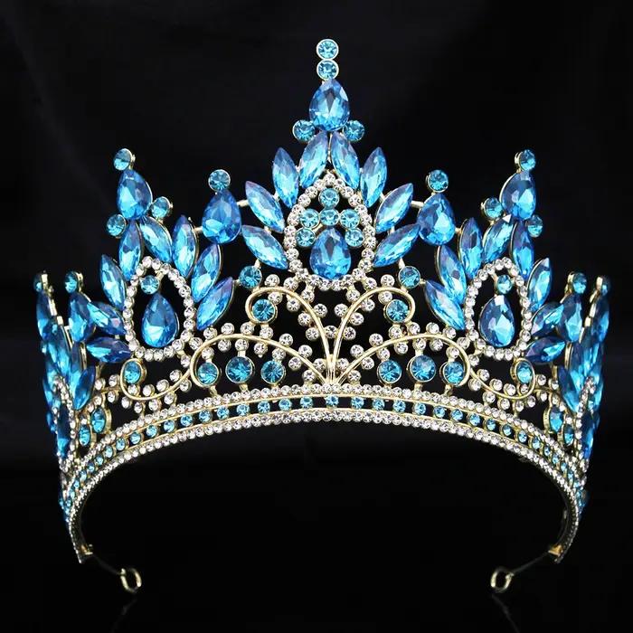 Couronne de luxe pour femme grande tiara diadème mariage bijou cheveux accessoire tête concours beauté occassions spéciales or rose or pur plaqué argent rhodium imitation