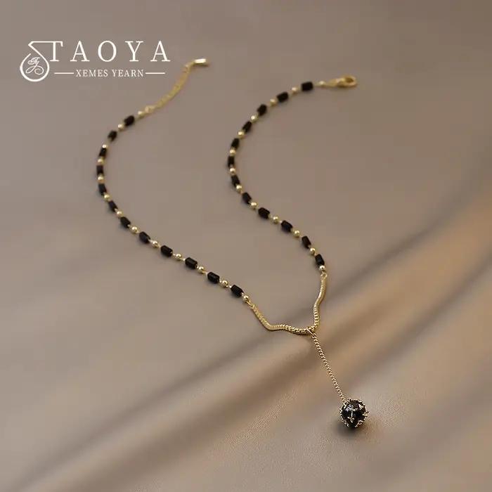 2025 nouveaux bijoux pour femmes mystérieux Sexy noir cristal Zircon boule pendentif collier fête luxe collier filles accessoires