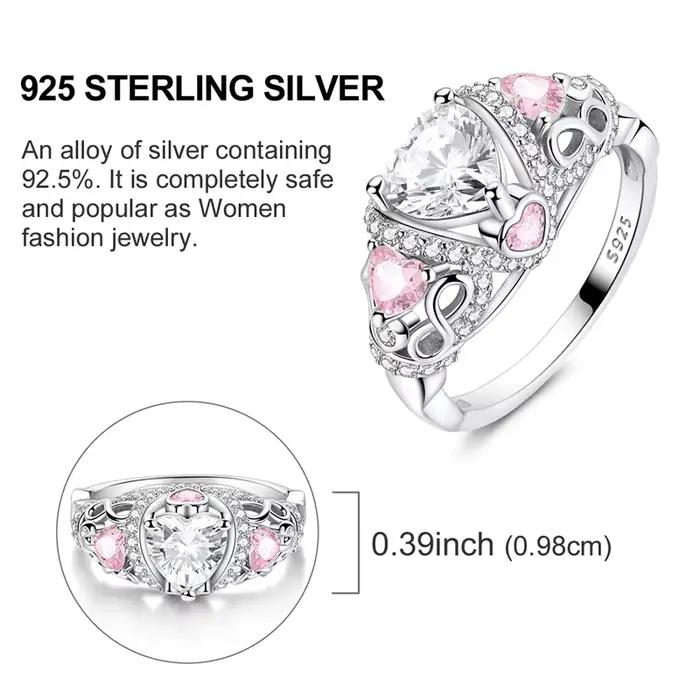 Bague en argent sterling 925 sertie de zirconium blanc cœur infini pour femmes et filles occasions d'engagement et cadeaux d'anniversaire