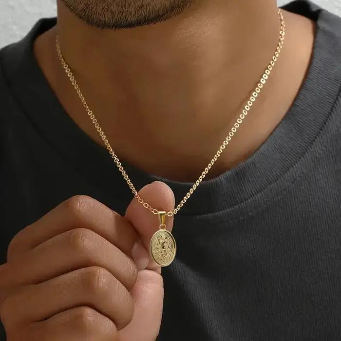Collier pendentif hypoallergénique plaqué or en acier inoxydable 316L - Saint Michel