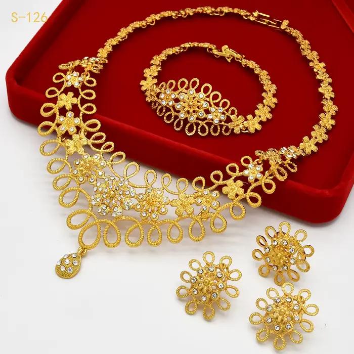 Bijoux de mariage luxe or 24 carats bohème indien et éthiopien design fleurs collier boucles d oreilles ensemble mariage femmes occasions spéciales