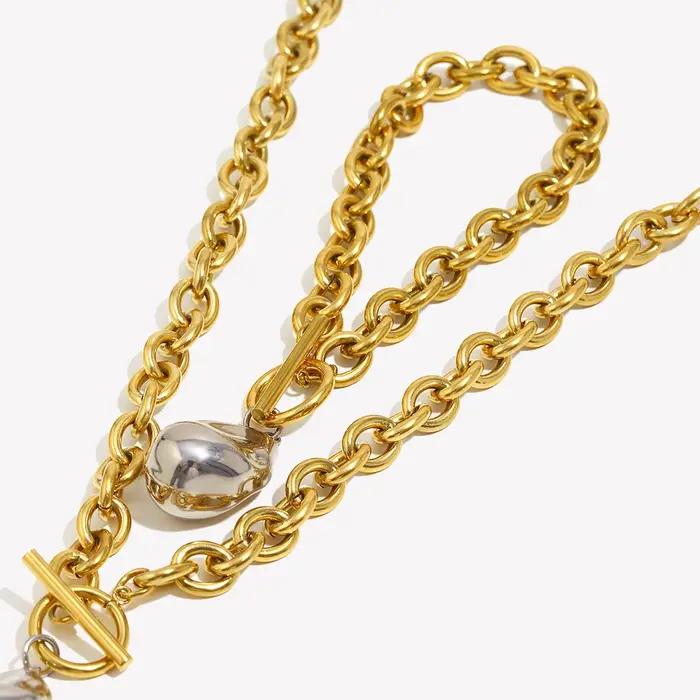 E.B.belle OT boucle acier couleur solide cacahuète pendentif collier Bracelet plaqué or 18 carats