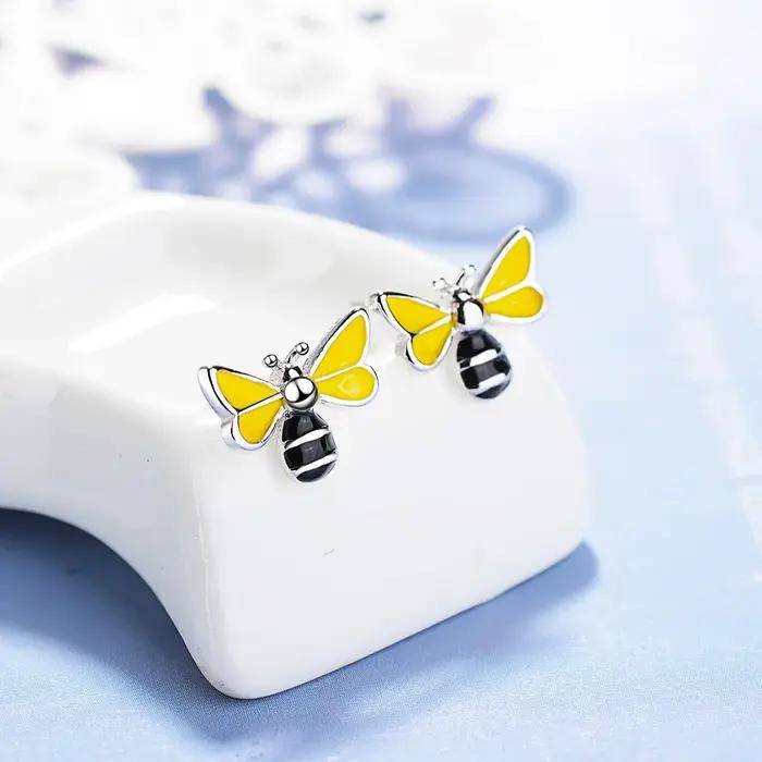 Buyee 925 en argent Sterling femme boucle d'oreille belle abeille