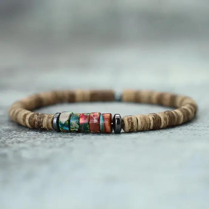 Bracelet Bohème en Perles de Noix de Coco Naturel Unisexe Occasions Spéciales Plage Accessoires de Mode