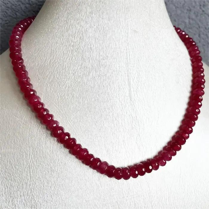 Collier Rare Rouge à Facettes en Pierre Naturelle