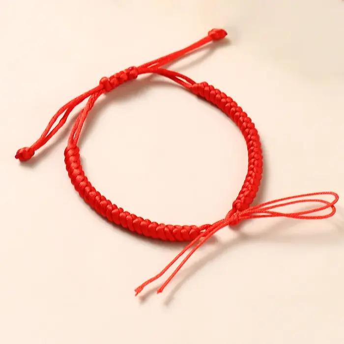 Bracelet Rouge Tressé Ajustable Corde Faite à la Main Accessoire Mode pour Femmes et Hommes Occasions Spéciales