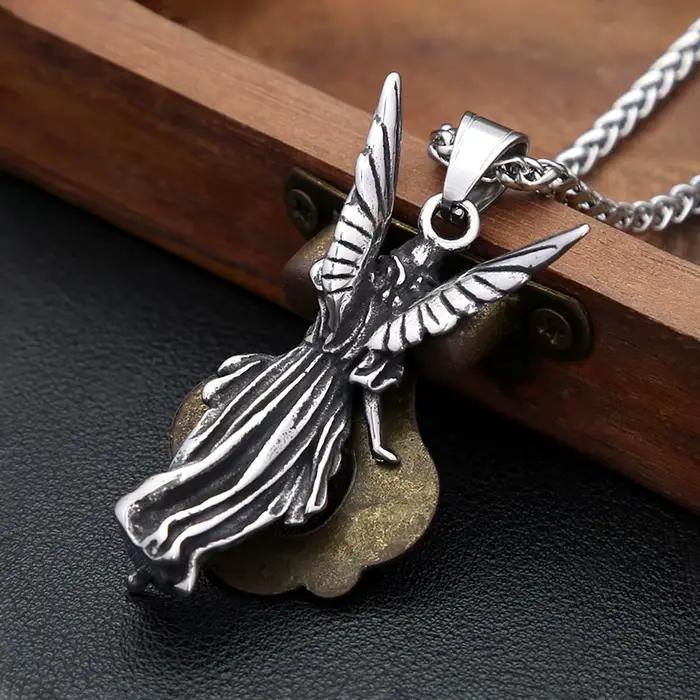 Collier classique avec pendentif Statue de la liberté d'ange, chaînes en acier inoxydable 316L pour hommes et femmes, amulette puissante à la mode, bijoux cadeaux