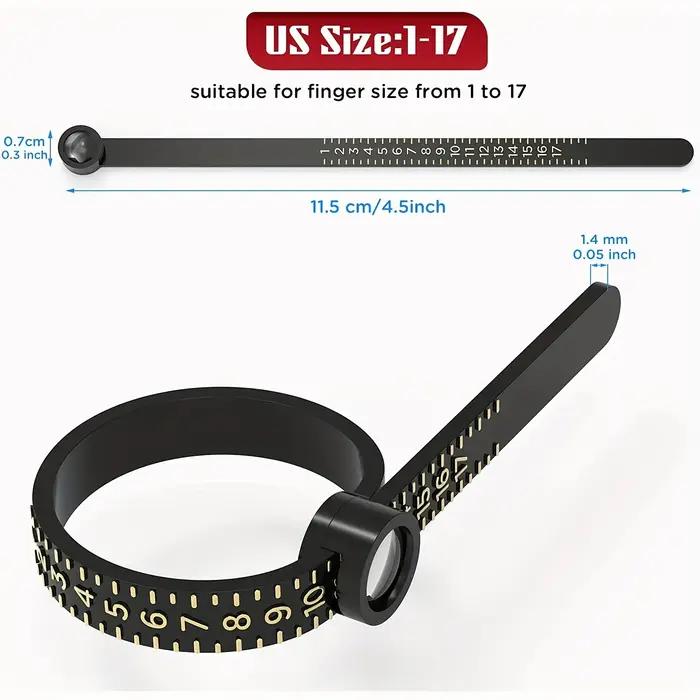 Jauge de taille de bague avec loupe - Règle de mesure de bijoux US/UK/EU/HK