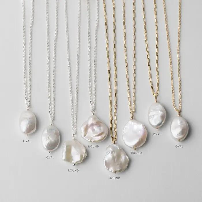 Collier de perles baroques naturelles remplies d'or 925 argent/14K, bijoux faits à la main, pendenti