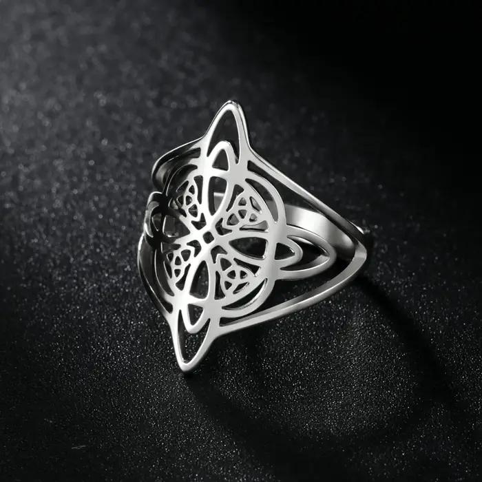 Lemegeton acier inoxydable noeud de sorcière anneau Wiccan croix celtique