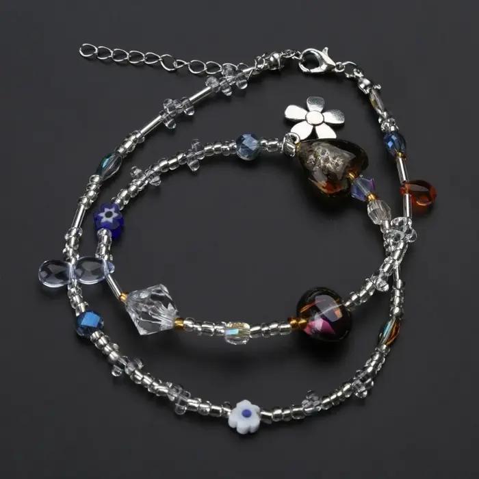 Collier fleurs à ras du cou en perles cristal délicat