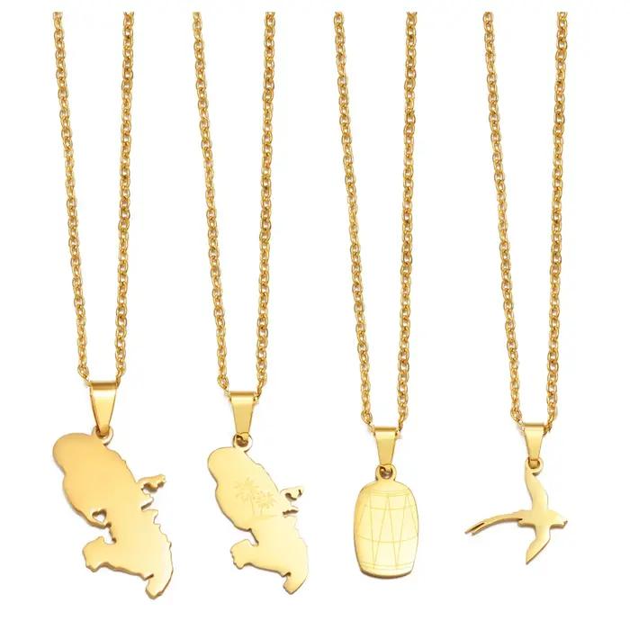 Colliers Pendentifs Cœur Carte de la Martinique Tambour Traditionnel Réunion Ibis Sacré Femme Acier Inoxydable Bijoux # 544862