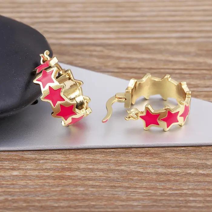 Boucles d'oreilles en émail en forme d'étoile arc-en-ciel pour femmes