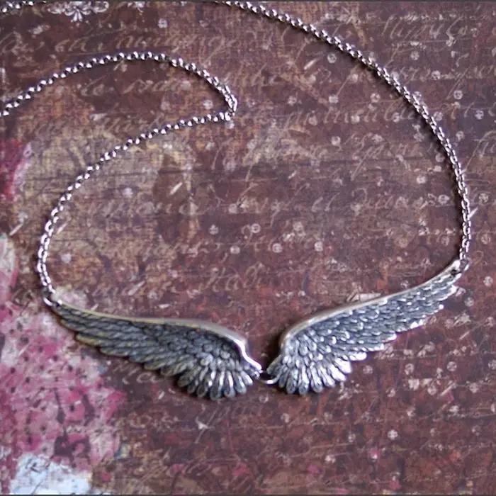 Vintage ailes d'ange plume tour de cou grand pendentif chaînes à maillons esthétiques collier de déclaration pour les