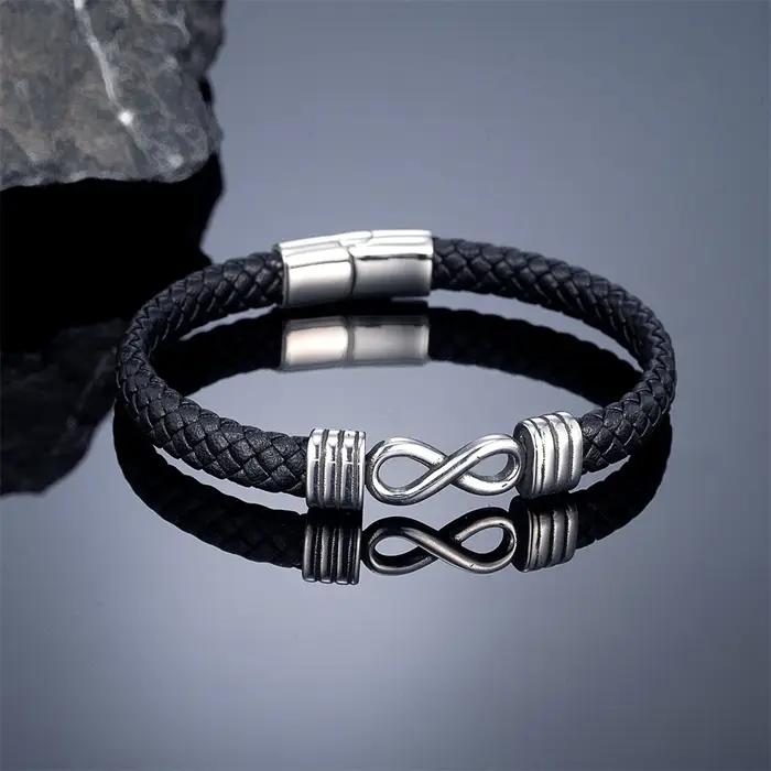 Bracelet à breloques Mobius en cuir véritable pour hommes