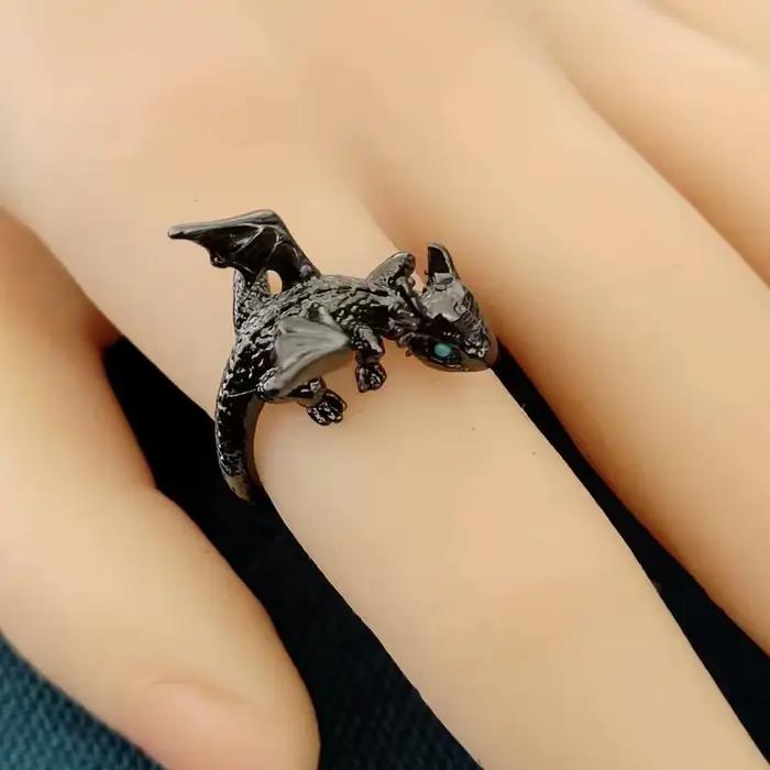 Bagues d'ouverture Vintage Dragon foncé pour hommes et femmes, Animal mignon, couleur argent, métal Punk, mode, bijoux de fête