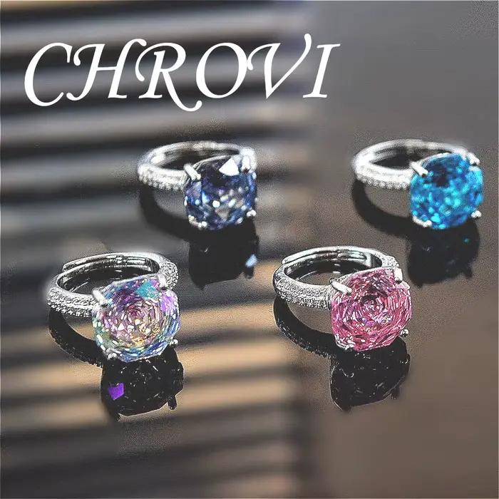 Bague en argent sterling 925 à la mode, sertie de diamants roses et de pierres précieuses colorées brillantes pour femmes