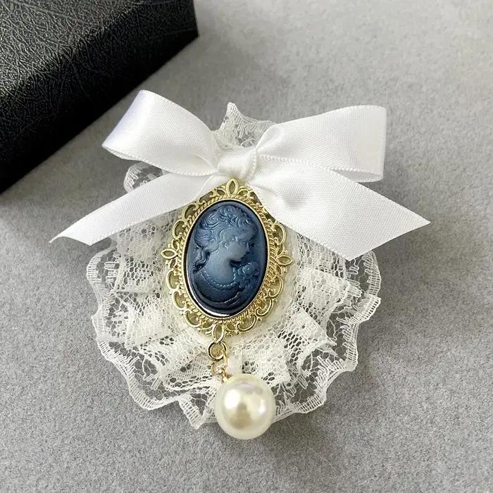 Broches Vintage en tissu fait à la main pour femmes, nœud en dentelle, tête de beauté, Corsage de pe