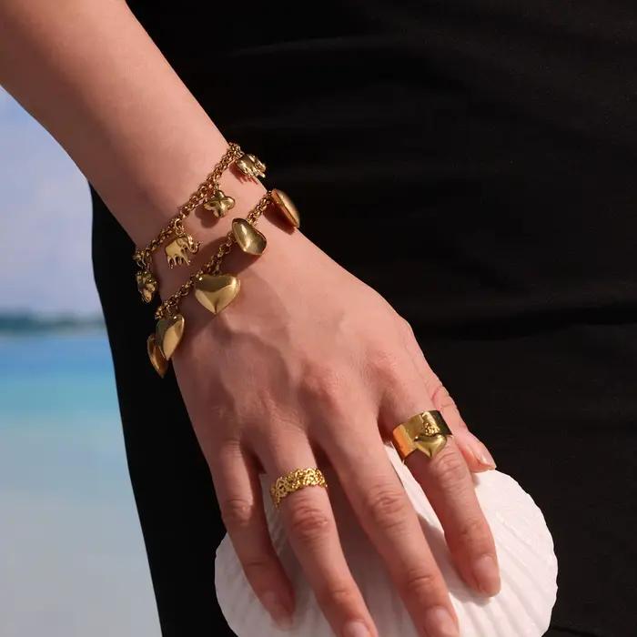 Bracelet à breloque en acier inoxydable pour femmes plaqué or éléphant mignon élégant pour occasions professionnelles et quotidiennes