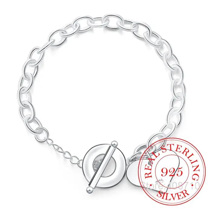 Bracelet à bascule en argent Sterling 925 pour homme et femme, fermoir en forme de cœur, à la mode,