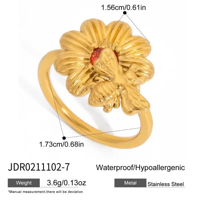 Bague Zora Fashion en forme de marguerite sertie de zircon rouge pour femmes