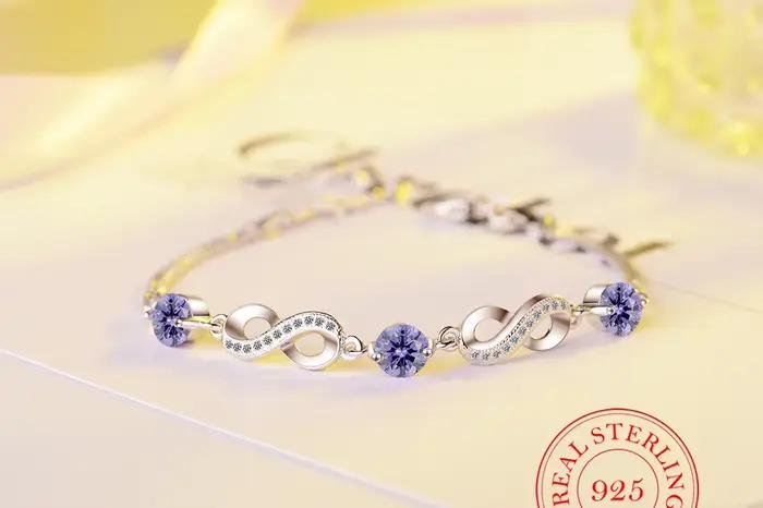 Authentique 925 en argent Sterling sans fin amour infini chaîne lien réglable femmes Bracelet de luxe