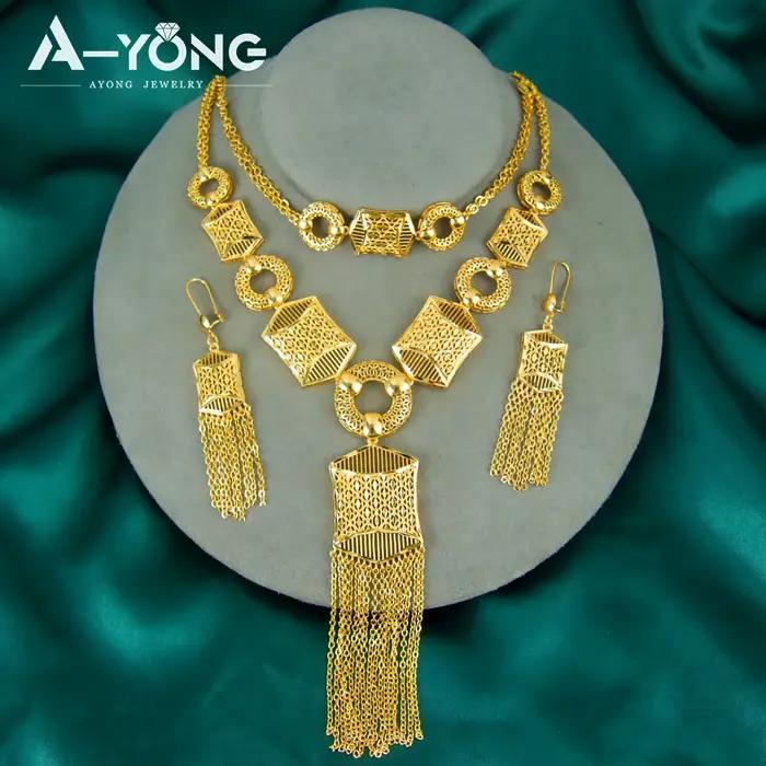 Algérie bijoux de mariage de mariée plaqué or 21 carats gland creux collier de luxe éthiopien Bracelet boucles d'oreilles Oman robe islamique partie