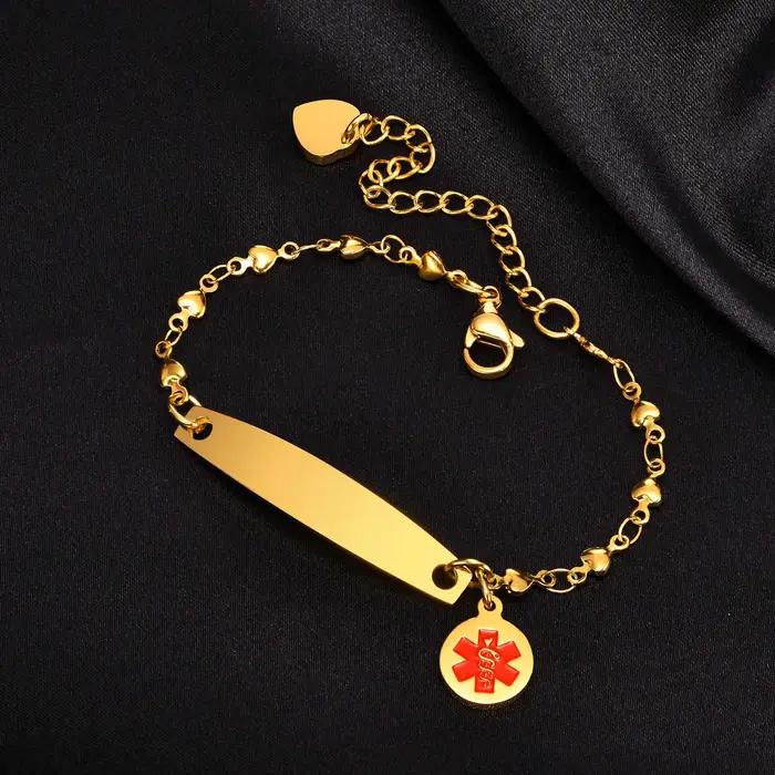 Bracelet d'identification médicale personnalisable à la croix pour femmes, élégant et pratique pour les occasions quotidiennes et extérieures