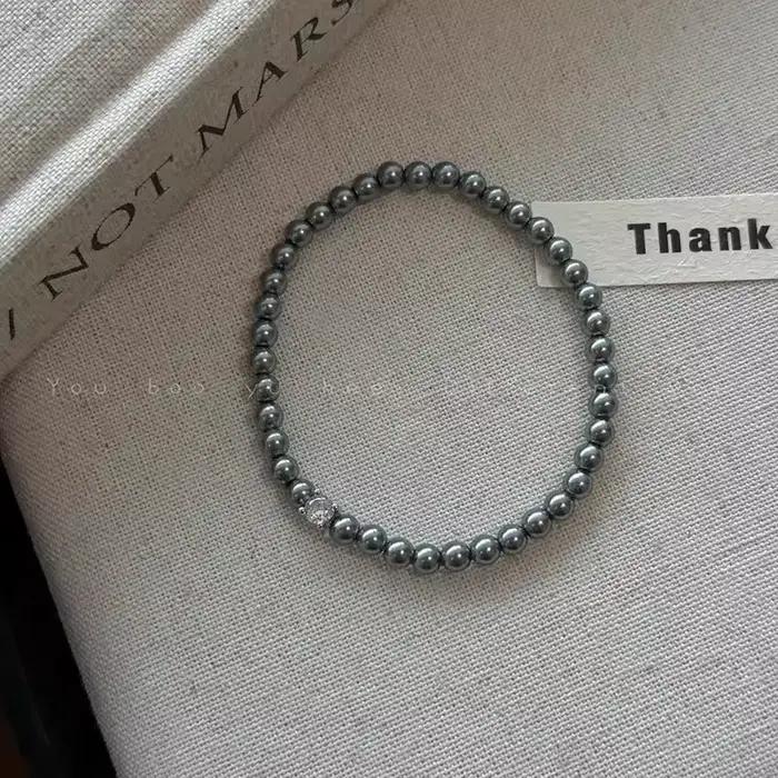 Bracelet à breloques rétro en perles grises et blanches pour femmes, bracelet en Zircon de tempérament classique, mode coréenne, bijoux, accessoires, cadeau