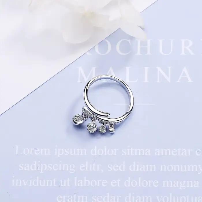 Bague en argent 925 avec pompon en zircone cubique pour femme