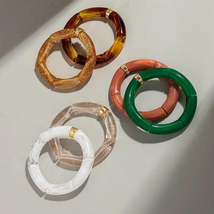 Bohomia nouveau acrylique gros bambou empilable Bracelet pour femmes Boho élastique coloré Tube perles Bracelets 2025 bijoux de mode